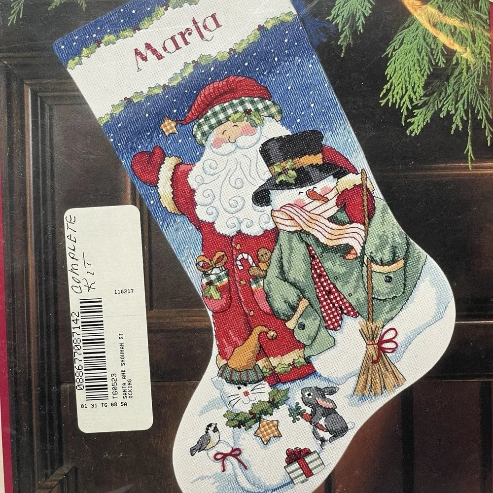 Dimensions SANTA & SNOWMAN STOCKING Counted Cross Stitch Kit #8714 NEW Unused.